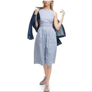 J. Crew Poplin Apron Blue & White Striped Cottage Core Dress Sz 8